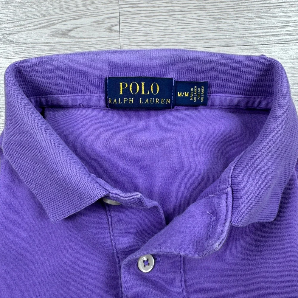 Polo Ralph Lauren Men's Polo Shirt Purple Medium Short Sleeve Yellow Pony Logo